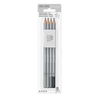 Winsor &amp; Newton Studio Graphite Pencil Set Soft x5 With Eraser Blister