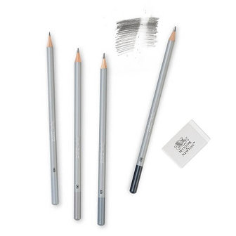 Winsor &amp; Newton Studio Graphite Pencil Set Soft x5 With Eraser Blister 2