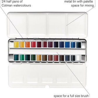 Winsor &amp; Newton Cotman Metal Sketching Box Aquarelset 24 halve napjes 3