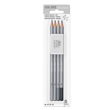 Winsor & Newton Studio Graphite Pencil Set Soft x5 With Eraser Blister