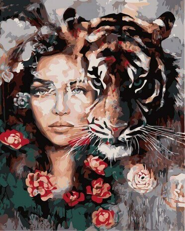 Paint By Number Set Lady Tiger 40x50cm