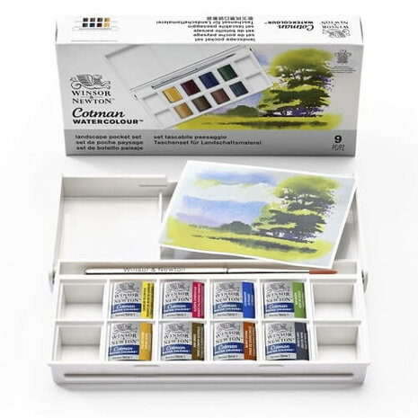 Winsor & Newton Cotman Landscape Pocket Box Aquarelset 8 napjes