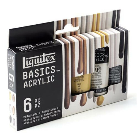Liquitex Basics Acrylic Colour Set 6x22ML Metallics Iridescents 3
