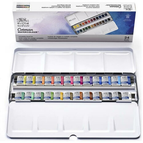 Winsor & Newton Cotman Metal Sketching Box Aquarelset 24 halve napjes 2